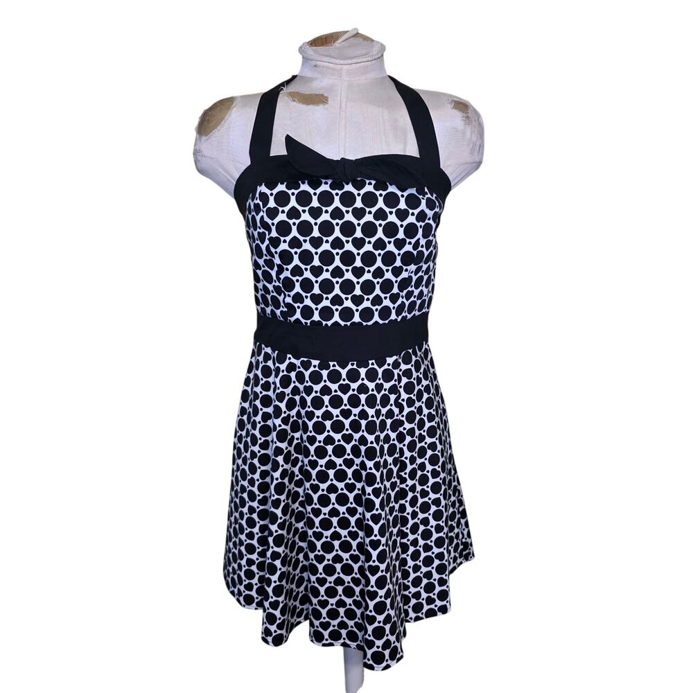 Modcloth Ixia Pin Up Rockabilly Polka dot hearts Fit & Flare Halter dress Size L